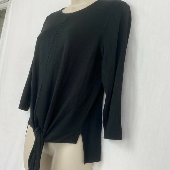 J Jill Top Petite Small Solid Black Tie Front Scoop Neck Stretch Knit Neutral - Picture 3 of 11